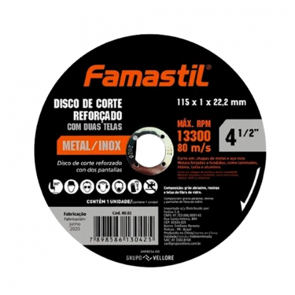 Disco Corte Metal/inox 4.1/2 115mmx1x22,2mm Famastil        