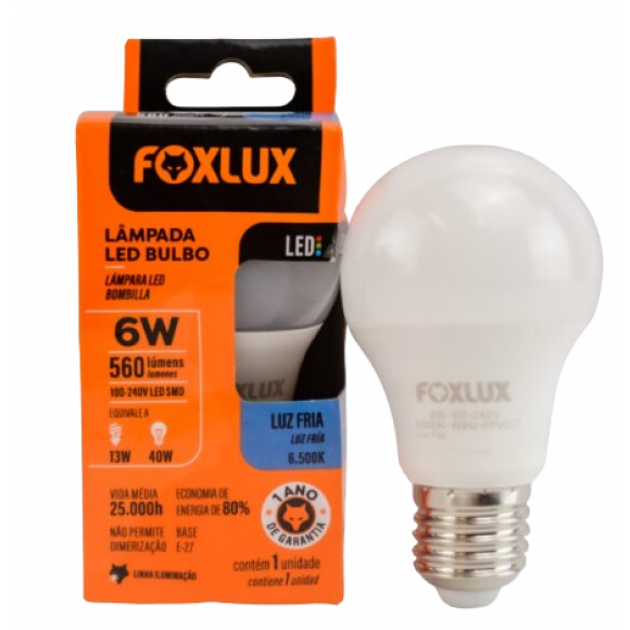 Lampada Led Bulbo 15w 6500k Bivolt Foxlux                             